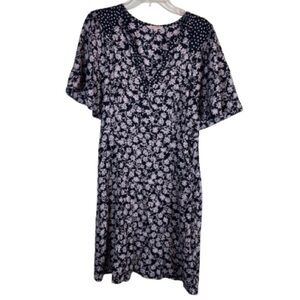 Rebecca Taylor Floral Silk Blend Short Sleeve Midi Dress Romantic 14 NWOT